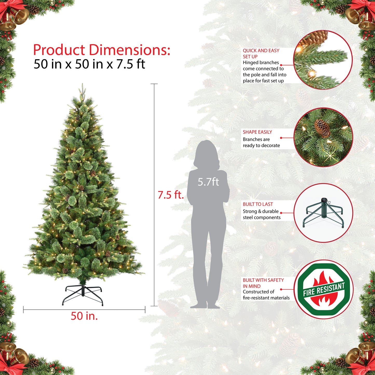 Pre-Lit 7.5' Montana Pine Artificial Christmas Tree with 700 Lights, Green