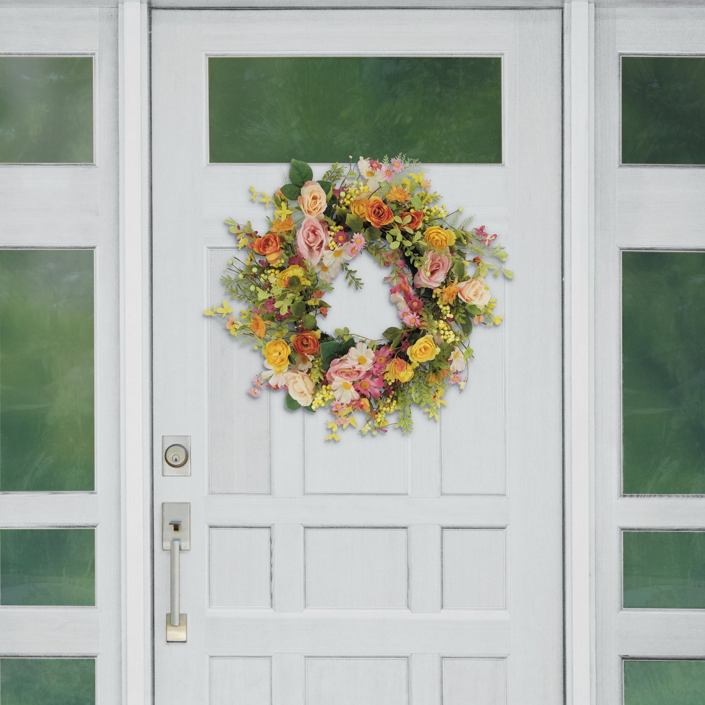 24" Artificial Rose And Dogwood And Daisy Floral Spring Wreath