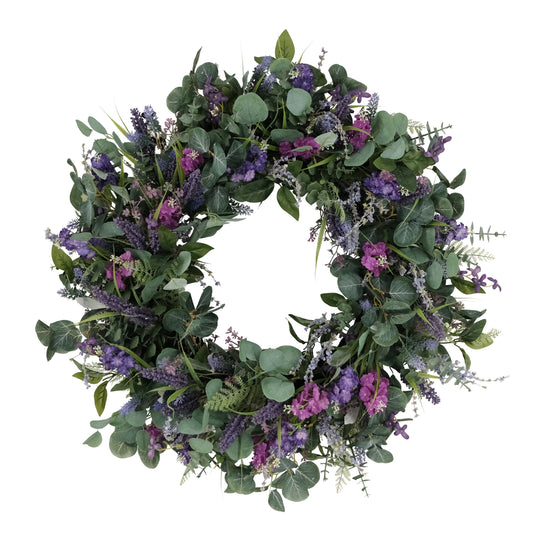 Puelo International 30" Artificial Lavender And Eucalyptus Floral Spring Wreath