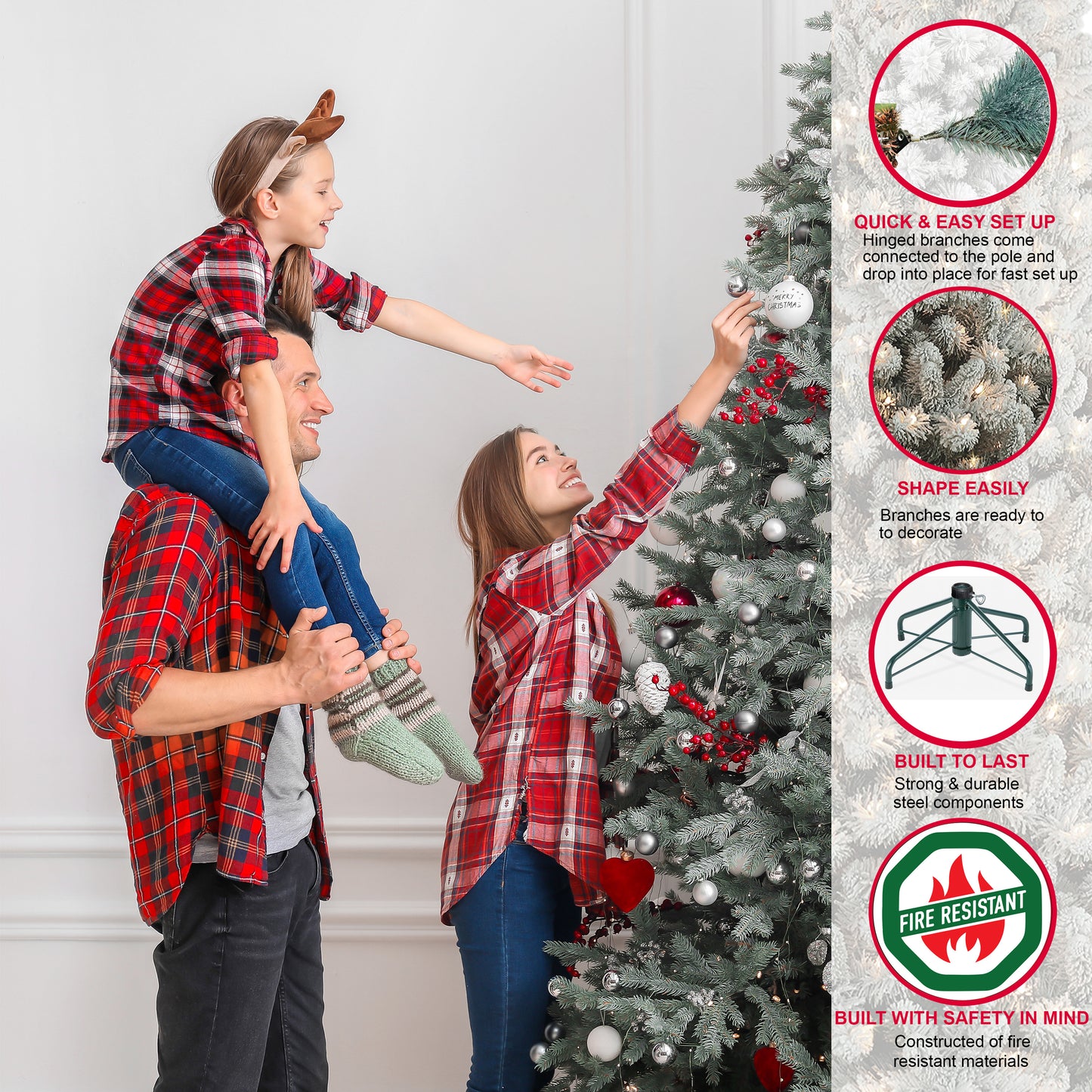 Pre-Lit 7.5' Slim Flocked Royal Majestic Spruce Artificial Christmas Tree, Green