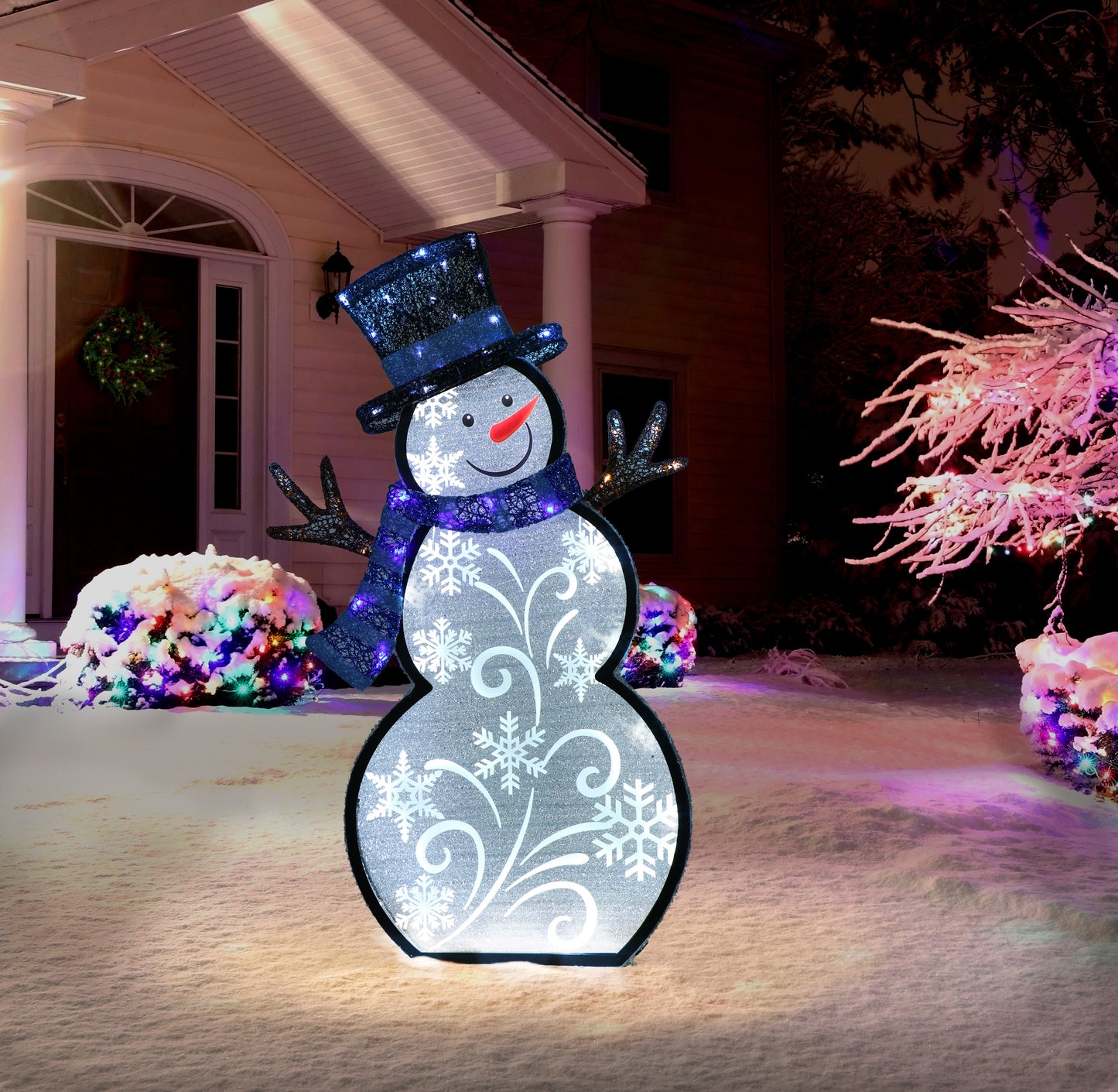 30" Lighted Outdoor Snowman with 137 LED Lights, White/Blue/Black