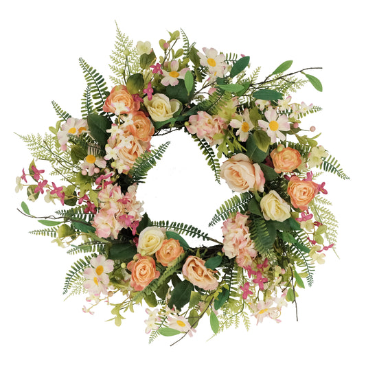 24" Artificial Rose And Hydrangea And Floral Spring Wreath