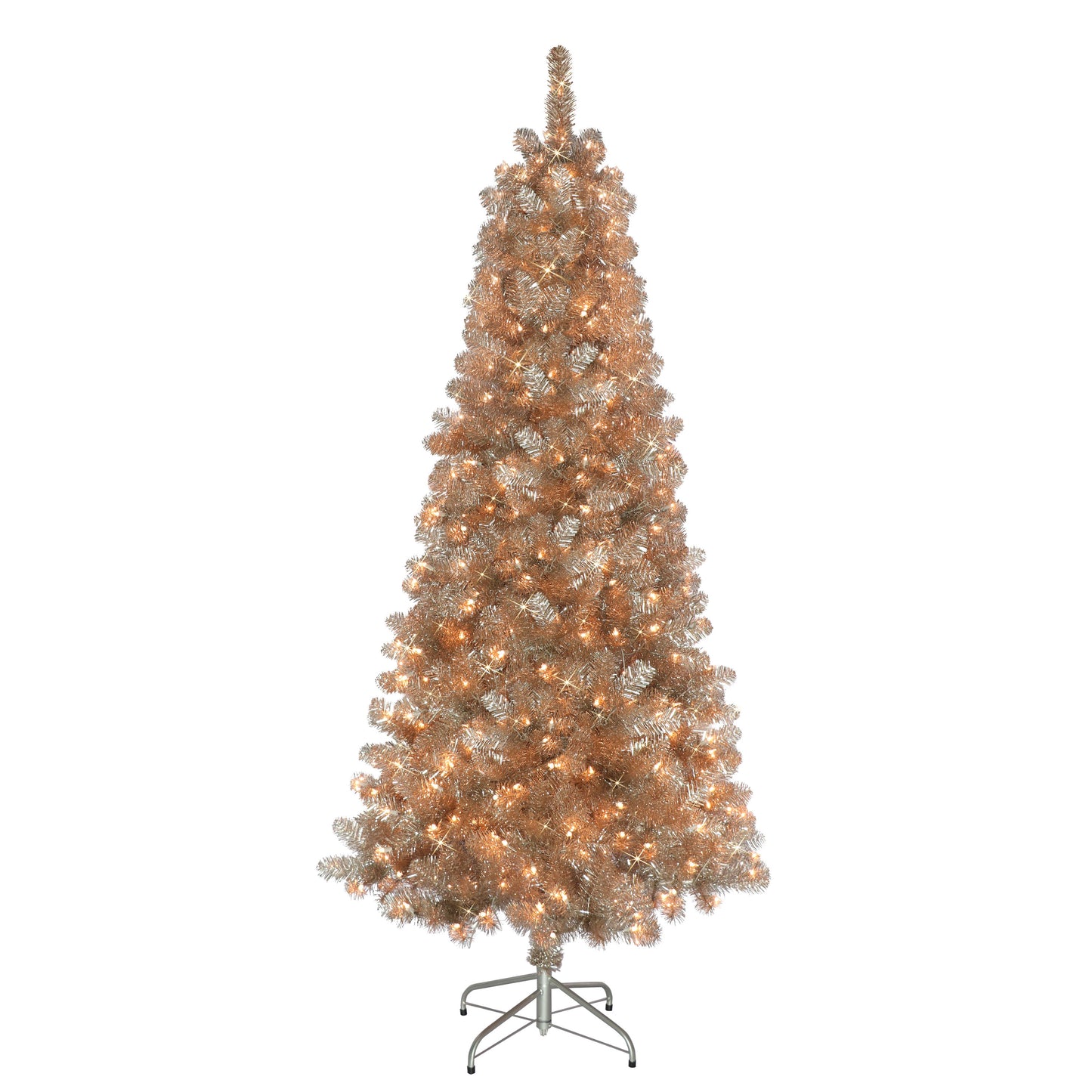 6½' Pre-Lit Rose Gold Tinsel Artificial Christmas Tree with 300 UL- Listed Lights