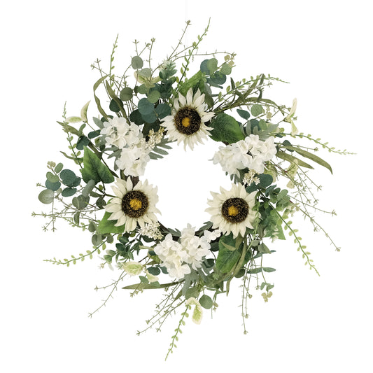 24" Artificial Sunflower And Hydrangea Floral Spring Wreath