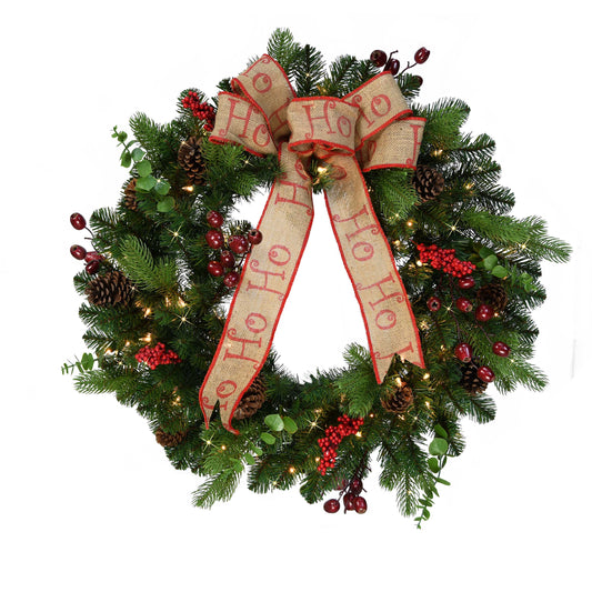 30" Pre-Lit Decorated wreath with 70 Clear Incandescent Lights
