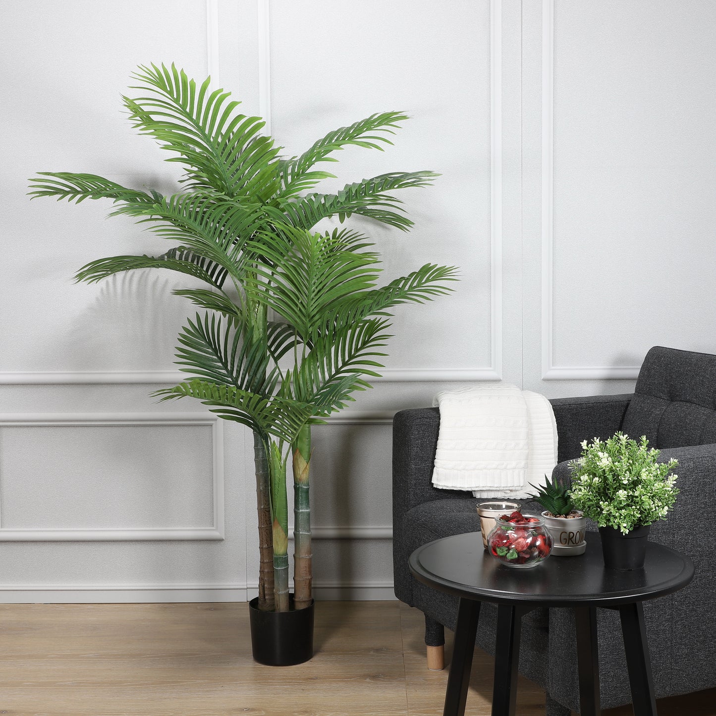 60" Artificial Areca Palm Tree with 18 Leaves with Black Plastic Pot