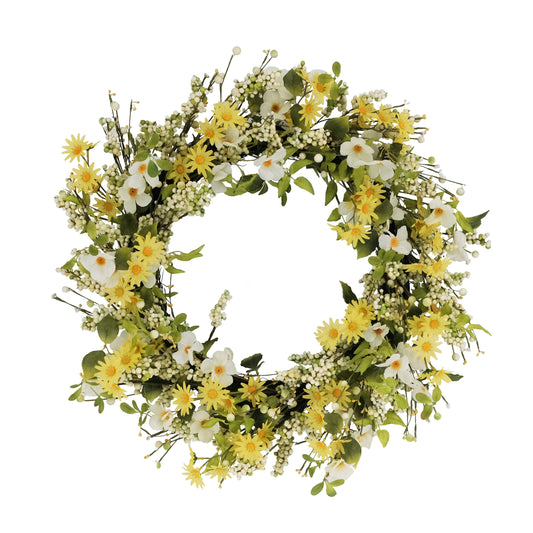 30" Artificial Dogwood and Daisy Floral Spring Wreath