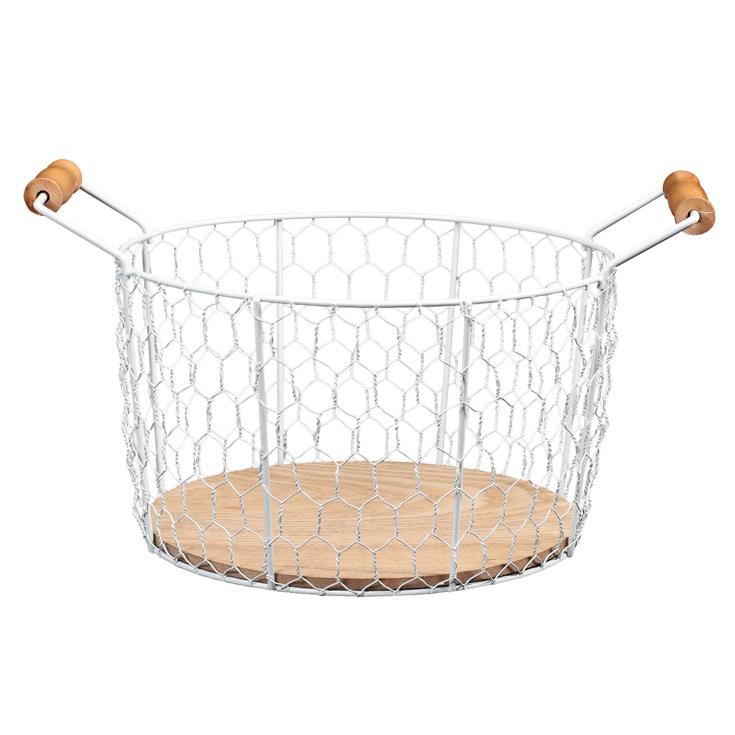 6.25" Chicken Wire Basket with Wood Look Base with Handles