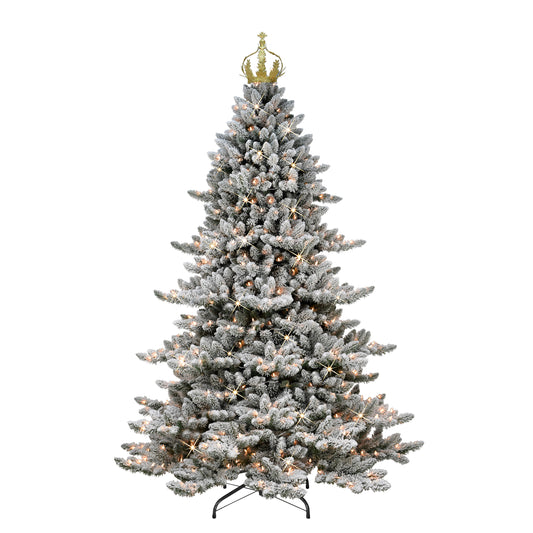 Pre-Lit 7.5' Royal Majestic Spruce Artificial Christmas Tree with 700 Lights with Gold Crown Treetop, Green