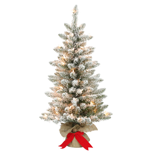 Pre-Lit 3' Flocked Fraser Fir Artificial Christmas Tree with 70 Lights, Green