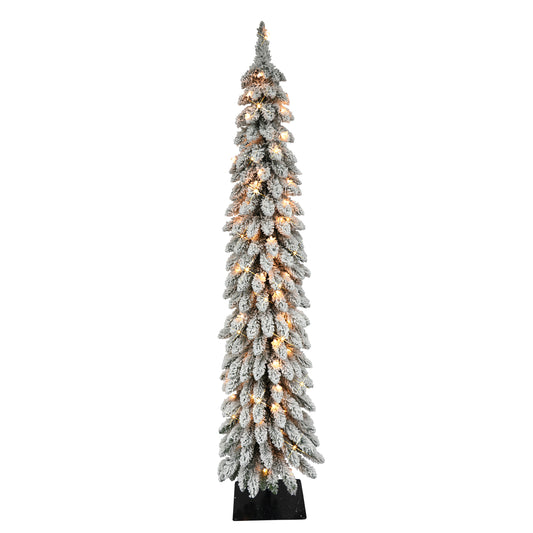 Pre-Lit 5' Flocked Pencil Alpine Artificial Christmas Tree with 70 Lights, Green