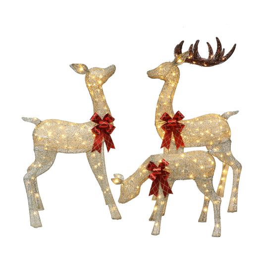Set of 3 Deer Family with Warm White LED Lights, UL-Listed Adapter