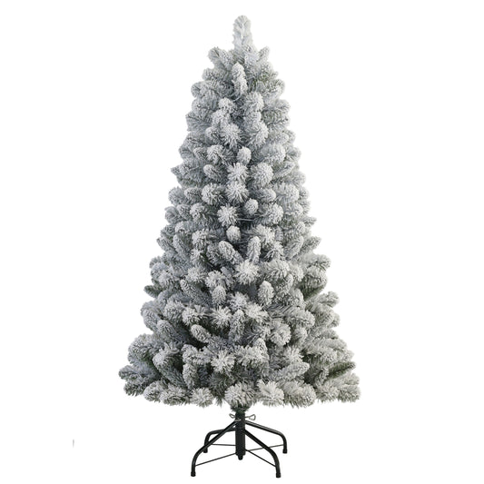 4.5' Flocked Virginia Pine Artificial Christmas Tree with Stand, Green