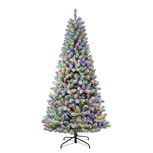 Pre-Lit 7.5' Flocked Virginia Pine Artificial Christmas Tree with 400 Color-Select LED Lights, Green