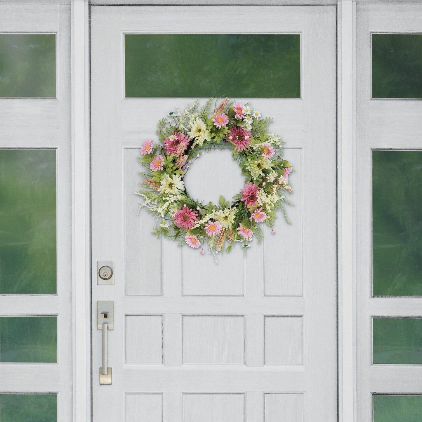 24" Artificial Chrysanthemum And Daisy Floral Spring Wreath